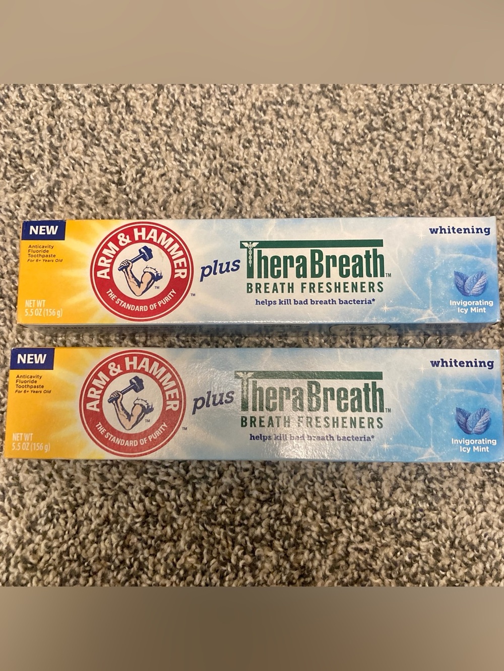 2 Arm & Hammer Thera Breath Toothpaste Whitening Invigorating Icy Mint flavor